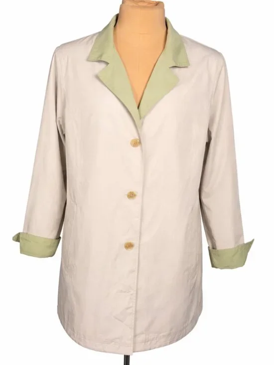 Gallery Sage & Tan Reversible Trench Jacket Small Lightweight Raincoat - Picture 2 of 11